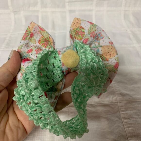 Infant Headband Mint Green Band White Watermelon PineapplesBow Size Preemie B298 - Picture 8 of 9